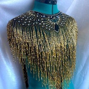 Vintage Hand Beaded Black and Gold Top